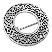 Large Celtic Knot Round Silver Brooch - br4